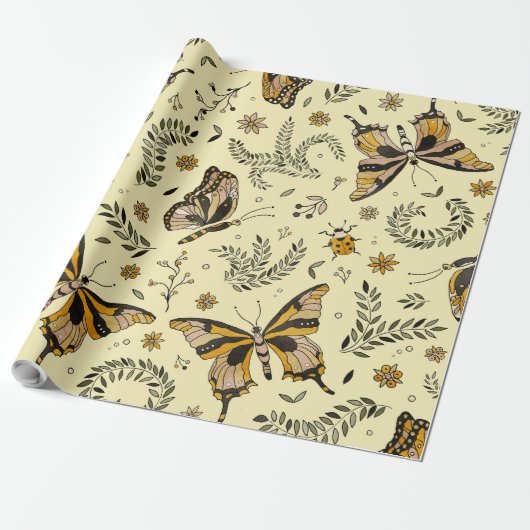 Fancy Butterflies and Flowers Cadeaupapier (Uitgerold)