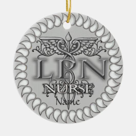 Fancy Caduceus LPN-verpleegster Keramisch Ornament (Voorkant)