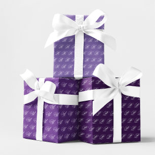 Fancy Calligraphy Monogram Koninklijk Paars Set Inpakpapier Vel