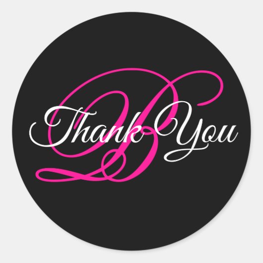 Fancy Calligraphy Roze Monogram Bedankt Ronde Sticker (Voorkant)