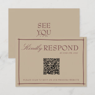 Fancy Camel Coat Rubine Oude Geld QR Code Bruiloft RSVP Kaartje