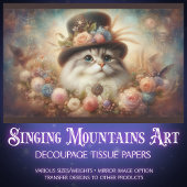 Fancy Cat in Victorian Hat Floral Decoupage  Tissuepapier