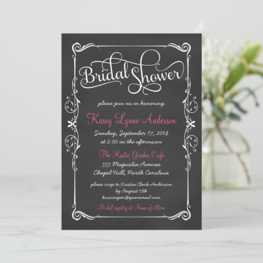 Fancy Chalkboard Bridal Shower Invitations Kaart (Staand voorkant)