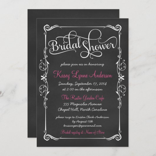 Fancy Chalkboard Bridal Shower Invitations Kaart (Voorkant / Achterkant)