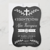 Fancy Chalkboard Cross & Foliage Christening Kaart (Voorkant)