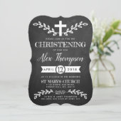 Fancy Chalkboard Cross & Foliage Christening Kaart (Staand voorkant)