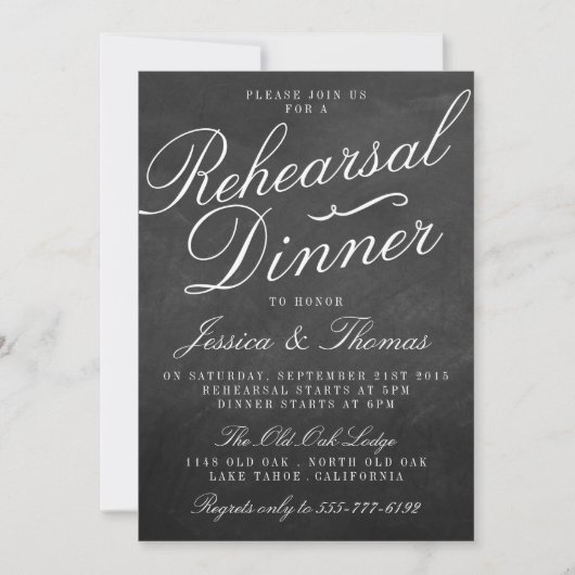 Fancy Chalkboard Wedding Rehearsal Dinner Kaart (Voorkant)