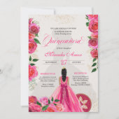Fancy Charro Hot Pink Rozen Western Quinceanera Kaart (Voorkant)