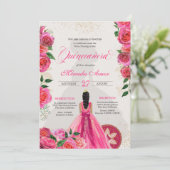 Fancy Charro Hot Pink Rozen Western Quinceanera Kaart (Staand voorkant)