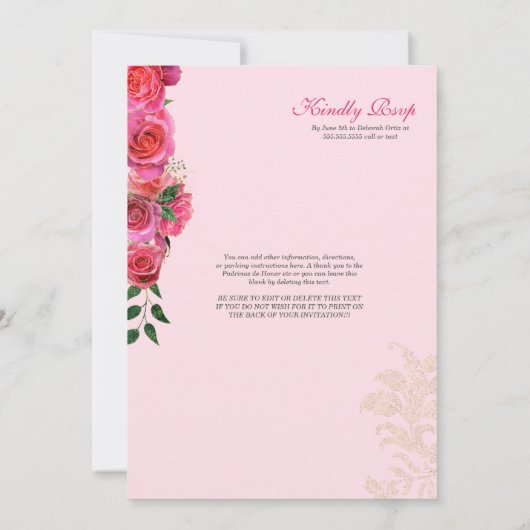 Fancy Charro Hot Pink Rozen Western Quinceanera Kaart (Achterkant)