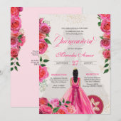 Fancy Charro Hot Pink Rozen Western Quinceanera Kaart (Voorkant / Achterkant)
