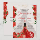 Fancy Charro Rode Rode Quinceanera Uitnodiging (Voorkant / Achterkant)