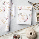 Fancy Cherry Blossom 21st Verjaardags Wrapping Pap Cadeaupapier<br><div class="desc">Maak de verjaardagsviering echt speciaal met onze Elegant Cherry Blossom 21st Birthday Wrapping Paper. Dit gepersonaliseerde inpakpapier heeft een geavanceerd design, waar verjaardagswensen prachtig worden omlijst door een prachtige kersenbloesem en gouden krans. De krans is gerangschikt in een stijlvol patroon, het toevoegen van een sfeer van elegantie aan uw geschenk....</div>