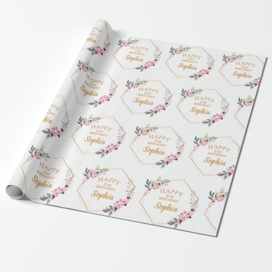 Fancy Cherry Blossom 21st Verjaardags Wrapping Pap Cadeaupapier (Uitgerold)
