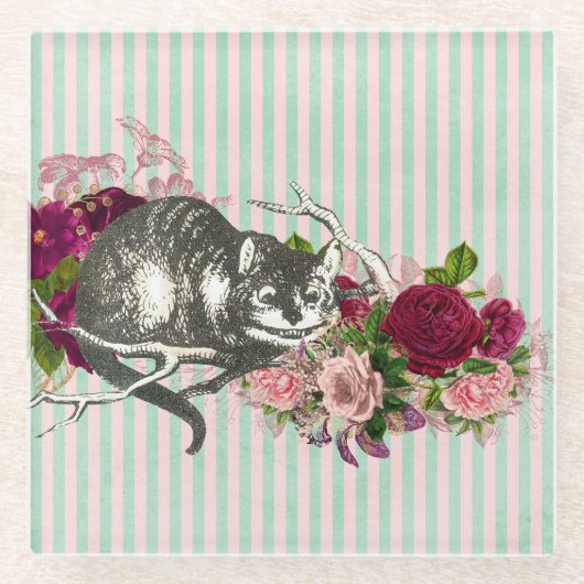Fancy Cheshire Cat Collage Glazen Onderzetter (Voorkant)