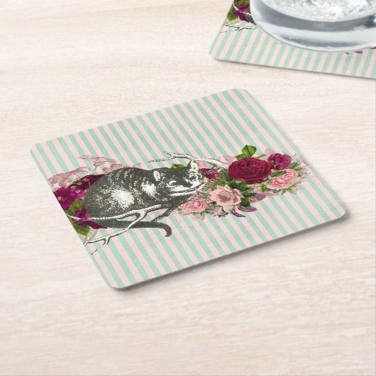 Fancy Cheshire Cat Collage Kartonnen Onderzetters (Schuin)