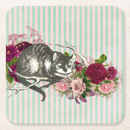 Fancy Cheshire Cat Collage Kartonnen Onderzetters (Voorkant)