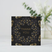 Fancy chic Black en Gold Baroque Lijst Weddenschap Bedankkaart (Staand voorkant)