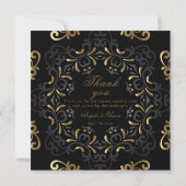 Fancy chic Black en Gold Baroque Lijst Weddenschap Bedankkaart (Achterkant)