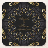 Fancy chic Black en Gold Baroque Lijst Weddenschap Kartonnen Onderzetters (Voorkant)