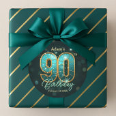 Fancy Chic Blauwgroen & Goud 90ste Verjaardag Ronde Sticker