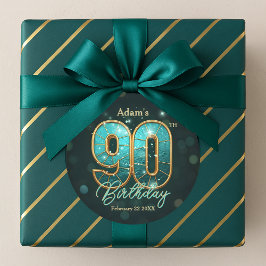 Fancy Chic Blauwgroen & Goud 90ste Verjaardag Ronde Sticker