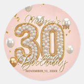 Fancy Chic Blush Roze Goud Parelachtige 30e Verjaa Ronde Sticker (Voorkant)
