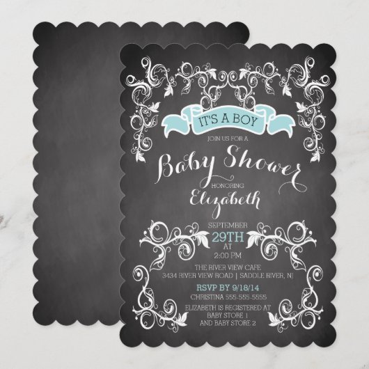 Fancy  Chic Boys Baby shower Uitnodiging (Voorkant / Achterkant)