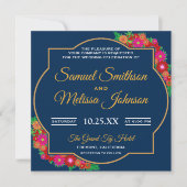 Fancy Chic Floral Lijst Blue Wedding Invitation Kaart (Voorkant)