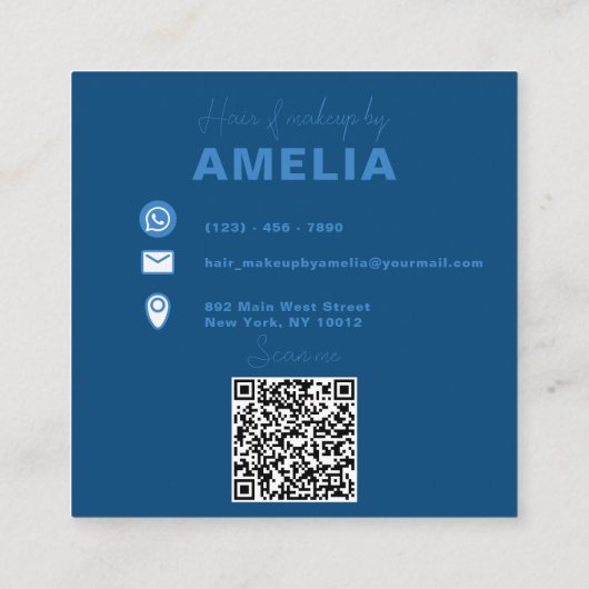 Fancy Chic Glam Blue Paint Drip Hair Make-up Vierkante Visitekaartje (Achterkant)