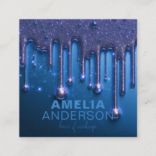 Fancy Chic Glam Blue Paint Drip Hair Make-up Vierkante Visitekaartje (Voorkant)
