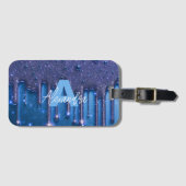 Fancy Chic Glam Blue Paint Drip Naam Monogram Bagagelabel (Voorkant (horizontaal))