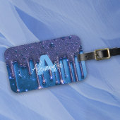 Fancy Chic Glam Blue Paint Drip Naam Monogram Bagagelabel
