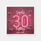 Fancy Chic Glam Metallic Neon Roze 30e Verjaardag Servet (Voorkant)