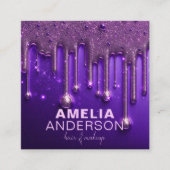 Fancy Chic Glam Paarse Paint Drip Hair Make-up Vierkante Visitekaartje (Voorkant)