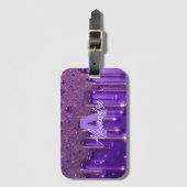 Fancy Chic Glam Paarse Verf Druppel Naam Monogram Bagagelabel (Voorkant (verticaal))