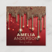 Fancy Chic Glam Red Paint Drip Hair Make-up Vierkante Visitekaartje (Voorkant)