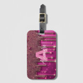 Fancy Chic Glam Roze Verf Druppel Naam Monogram Bagagelabel (Voorkant (verticaal))