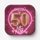 Fancy Chic Neon Glow Up Roos Gold 50e Verjaardag Papieren Bordje (Voorkant)