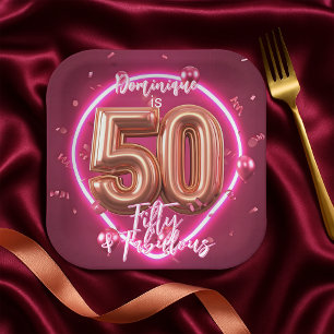 Fancy Chic Neon Glow Up Roos Gold 50e Verjaardag Papieren Bordje