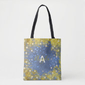 Fancy Chic Starry Glittery Blue en Gold Girly Tote Bag (Voorkant)