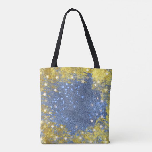Fancy Chic Starry Glittery Blue en Gold Girly Tote Bag (Achterkant)