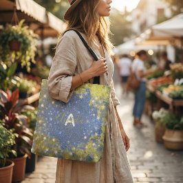 Fancy Chic Starry Glittery Blue en Gold Girly Tote Bag