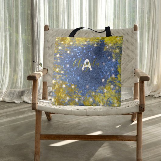 Fancy Chic Starry Glittery Blue en Gold Girly Tote Bag
