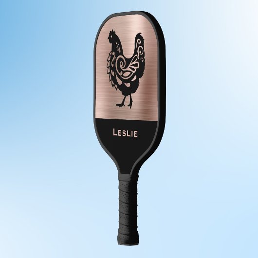Fancy Chicken Silhouette in Faux Copper n Black Pickleball Paddle