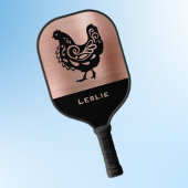 Fancy Chicken Silhouette in Faux Copper n Black Pickleball Paddle