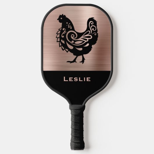 Fancy Chicken Silhouette in Faux Copper n Black Pickleball Paddle (Voorkant)