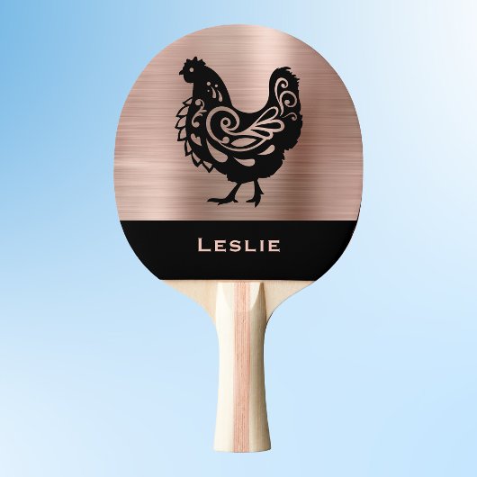 Fancy Chicken Silhouette in Faux Copper n Black    Tafeltennisbatje