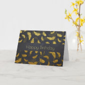 Fancy chique gouden veren op zwarte verjaardag kaart (Gele Bloem)