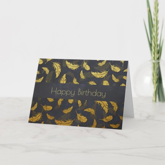 Fancy chique gouden veren op zwarte verjaardag kaart (Voorkant)